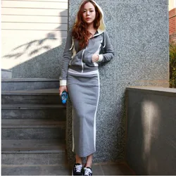 2024 Autumn fashion 2 Pieces set Sweatshirt Long Sleeve Hooded Top+High waist Long pencil  Skirts Female Casual Sportswear