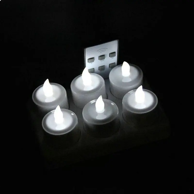 Set of 6 LED candle w/Remote controller Flickering frosted Rechargeable TeaLight Waxless Christmas Wedding Party bar Decor-White