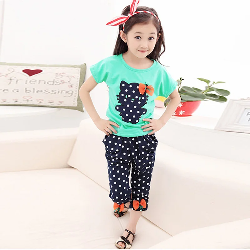 Girls Summer Casual Clothes Set Children Short Sleeve Cartoon T-shirt + Short Pants Sport Suits Girl Clothing Sets for Kids