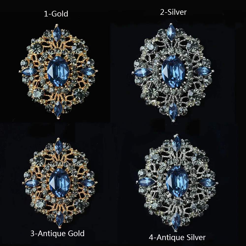 2pcs/lot Blue Rhinestones Buttons Metal Flatback DIY Decorative for Brooch Pin Dress Coat Bag Alloy Badge Wedding Accessories