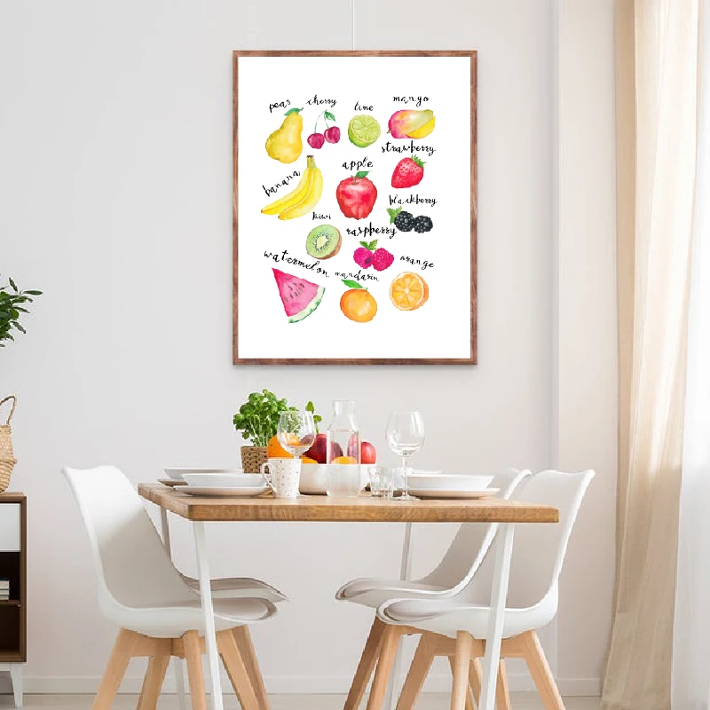 Food Art Prints Watercolor Fruits Kitchen Decoration , Healthy Eating Fruits Art Canvas Painting Culinary Wall Picture Decor