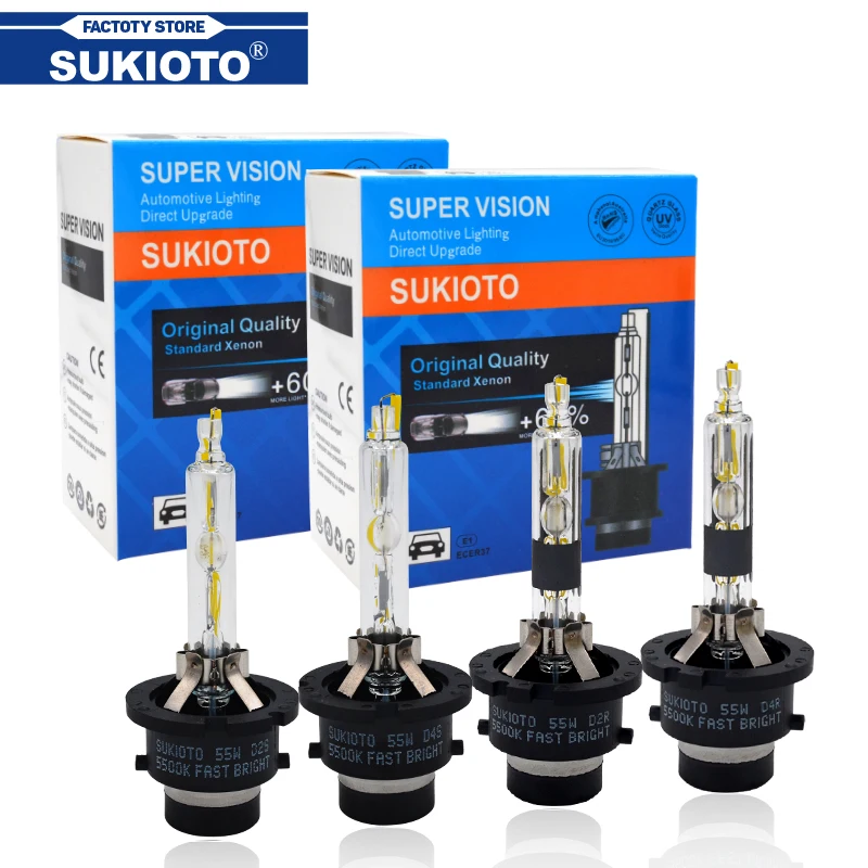 SUKIOTO 2PCS Xenon D2R 85126 55W D2S hid projector Bulb 85122 5500K D4S 42402 D4R Car Headlight Spare Lamp Bulb Super bright