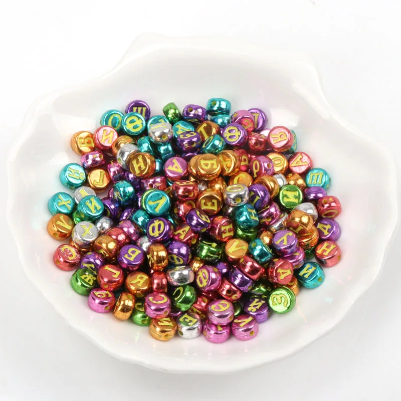 100PCS Random Mixed White Russian Letters Alphabet Acrylic Cube Loose Spacer Beads For Kid DIY Jewelry Making
