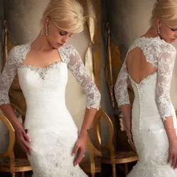 New Custom Size Wedding Wraps 3/4 Sleeve Front Open Backless White Ivory Lace Jacket Bolero Shrug accessorio giacche da sposa