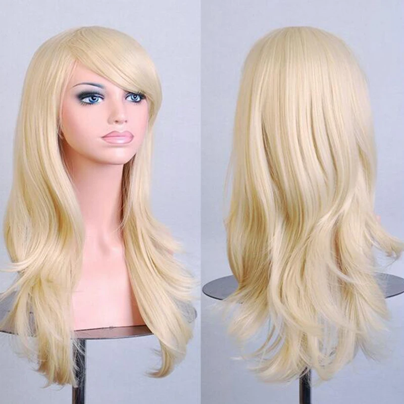 Soowee Rambut Panjang Bergelombang Abu-abu Berambut Pirang Teguran Palsu Hairpieces Rambut Sintetis Wanita Coklat Cosplay Wig untuk WANITA HITAM Peruk