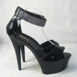 New ultra-high heel rhinestone shoes, 15 cm nightclub dance shoes, 6 inches runway model performance sandals
