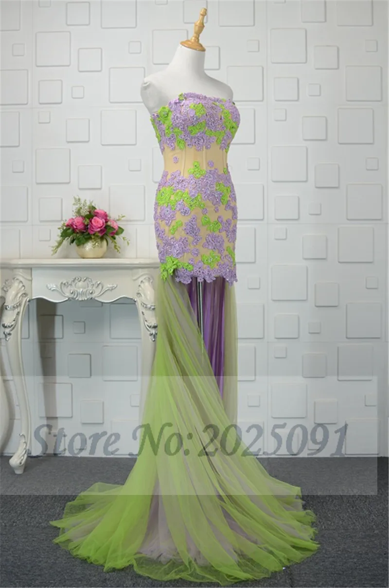 Mới Hình Ảnh Thật Dài Dạ Hội Đầm Hi Lo Homecoming Đầm Suông Voan Phối Ren Appliques Dạ Hội Vestidos De Noiva 2018