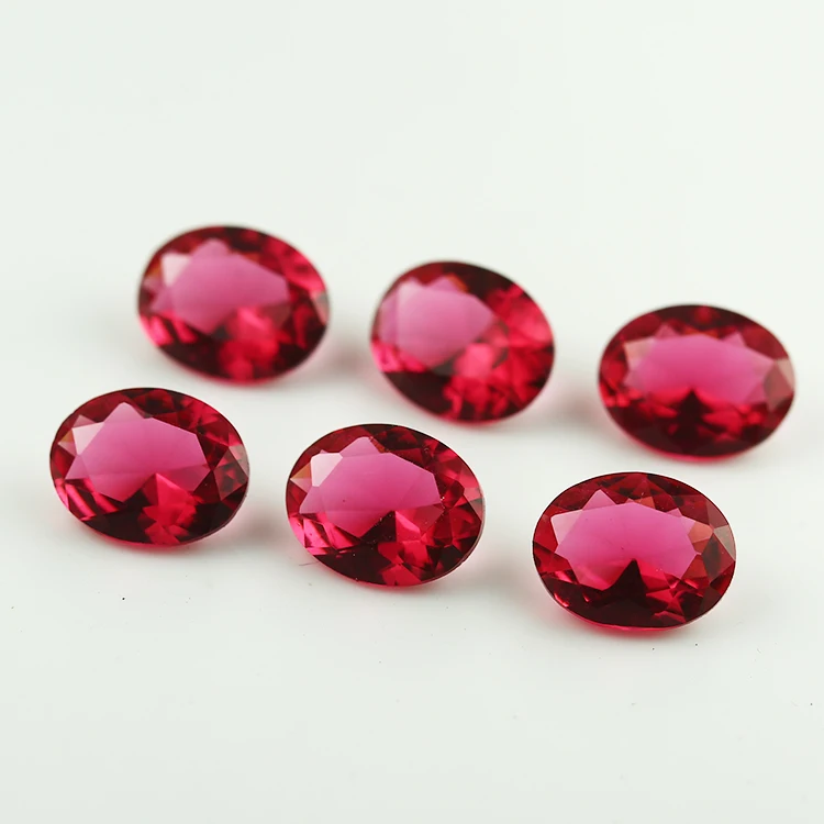 

100pcs 3x3~10x10mm Oval Shape Loose Stone Rose Red Color Glass Synthetic Gems For Jewelry DIY Stone