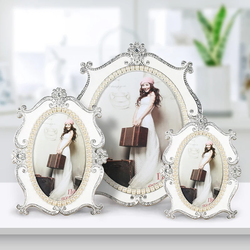 

Europe Creative photo frame 7inch 10inch 6inch luxurious Metal pearl photo frame table top photoframe wedding Home decoration