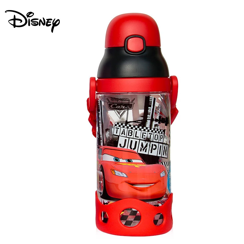 Disney children press the cup handle baby with straw leak-proof plastic cup flip student resistance to falling kettle