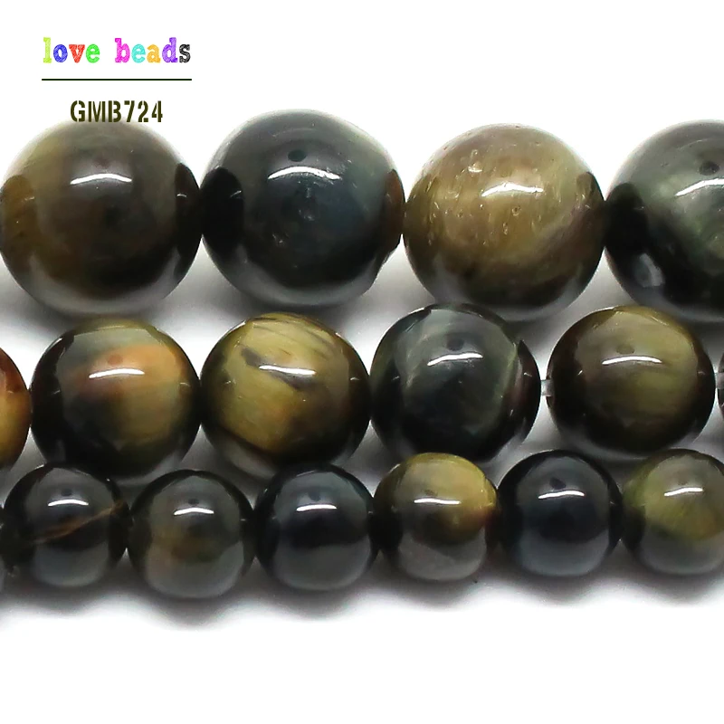 Natural  Blue Yellow Tiger Eye Stone 6/8/10mm Round Loose Beads 15.5inch/strand Pick Size DIY Bracelet (F00524)