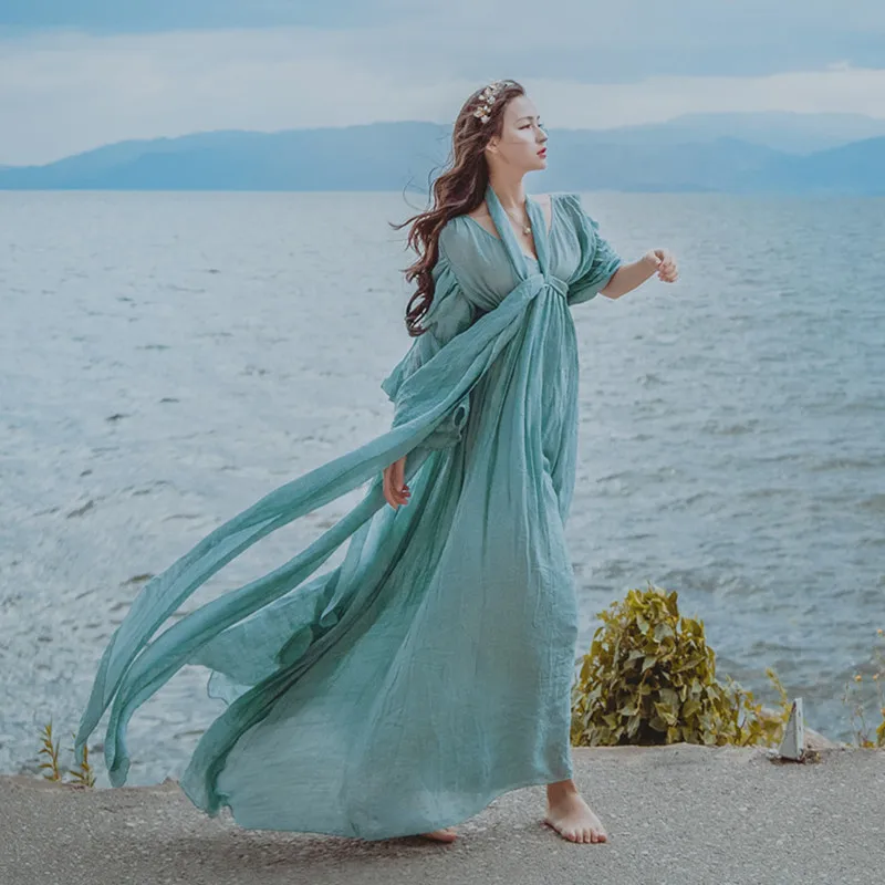 

Free ship light blue seashore photo shooting vintage fairy long dress medieval dress Renaissance Gown princess Victorian dress