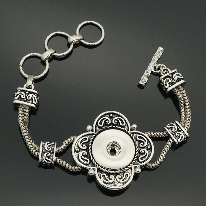 Fashion Flower pattern rhombus metal snap bracelet 24CM adjustable fit 18MM snap buttons snap jewelry wholesale SG0005