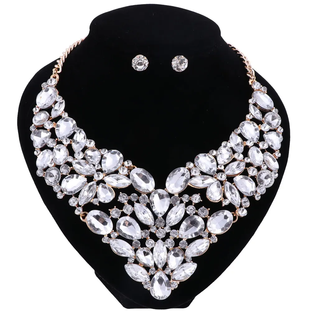 Women 5 colors crystal jewelry sets with earrings statement necklace for party wedding boho fashion Trendy necklace