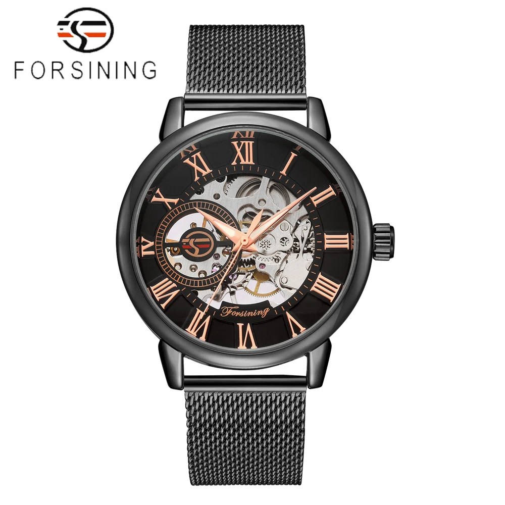 2018 FORSINING Men Watches Fashion 3D Logo Engraving Golden Watch Men's Stainless Steel Mechanical Watch Skeleton Male Clock