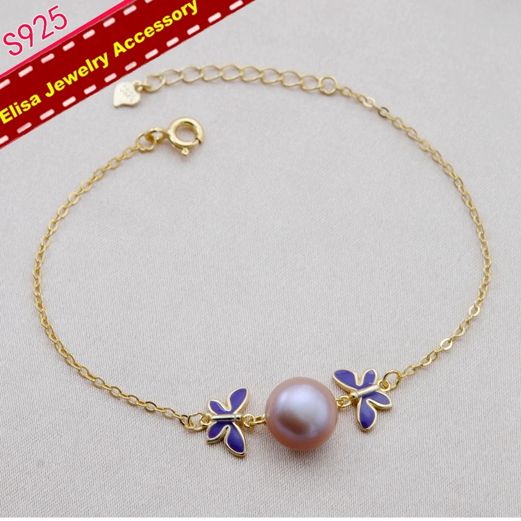 S925 Sterling Silver Blue Color Double Butterflies Pearl Bracelet Jewelry Findings Handmade Bracelet Jewelry Fittings 3Pieces