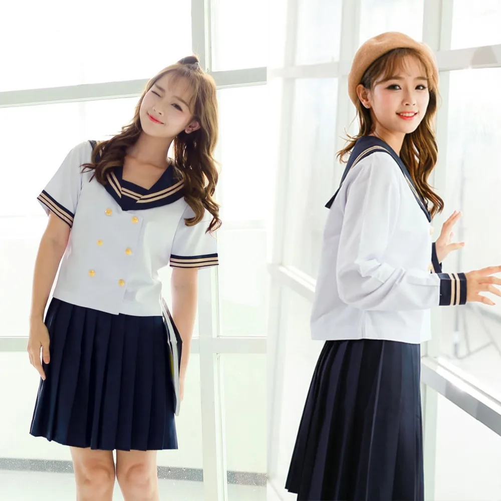 New Japanese Korean Version JK Skirts Suits Girls Pleated Half Skirt School Uniform Sets Anime Cosplay Academy Plus Size 4XL