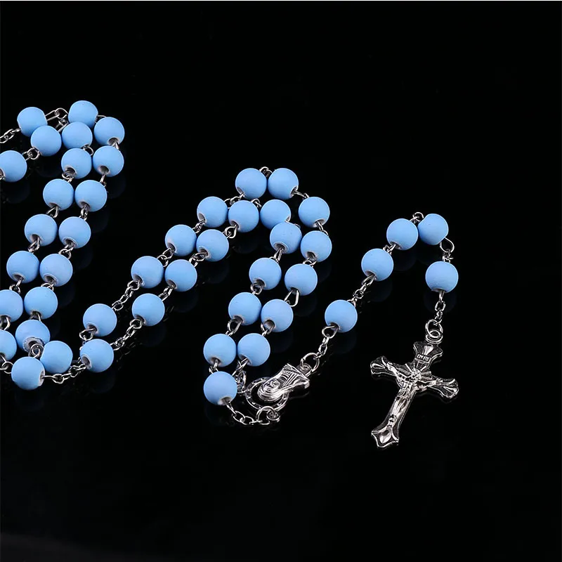 

48 Pieces / Catholic Color Alec Crystal Rosary Rosary Cross Necklace, Virgin Mary Center Jesus Cross Necklace 8mm