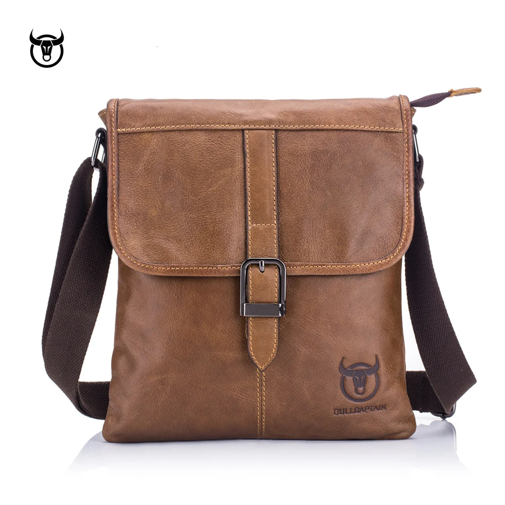 BULLCAPTAIN vintage Genuine Leather Men\'s Messenger bag cow leather shoulder bag for male fashion man crossbody bag Handbags