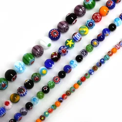 4/6/8/10mm Approx 39-65pcs/bag Stripe Millefiori Flower Lampwork Glass Beads For Jewelry Making Bracelet DIY Jewelry Findings