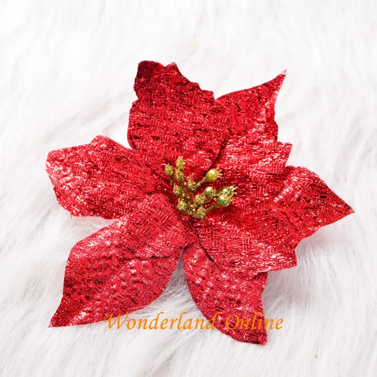 Wholesale 20cm 4 Colors Double Christmas Flower Head Artificial Silk Flowers For Holiday Home Decoration Christmas Supplies