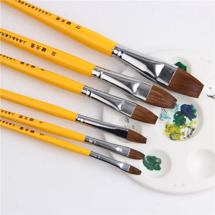 OEM manufacturers Langhao flat peak short rod 6pcs/set acrylic paints gouache water color brush artists special paintbrush oil