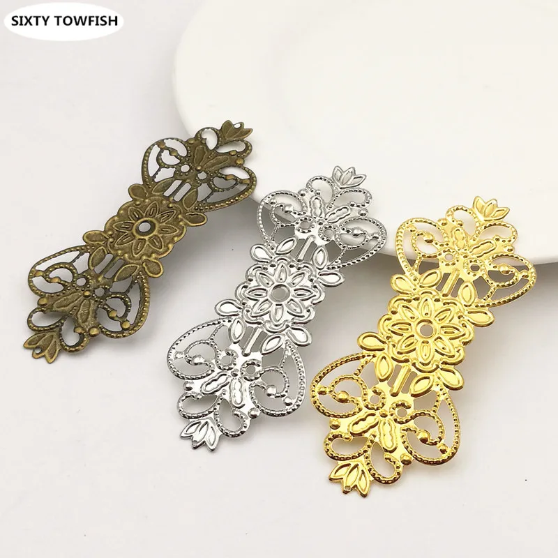 20 PCS 74*30mm Gold color/White K/Antique bronze Metal Filigree Flowers Slice Charms Base Setting DIY Jewelry Components Making