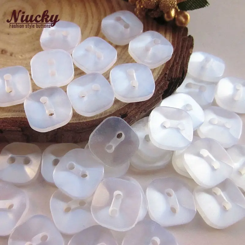 Niucky 12mm 20L 2 Holes Square White Pearlescent Shirt Buttons for Sewing High Quality Resin Clothing Materials R0102-001