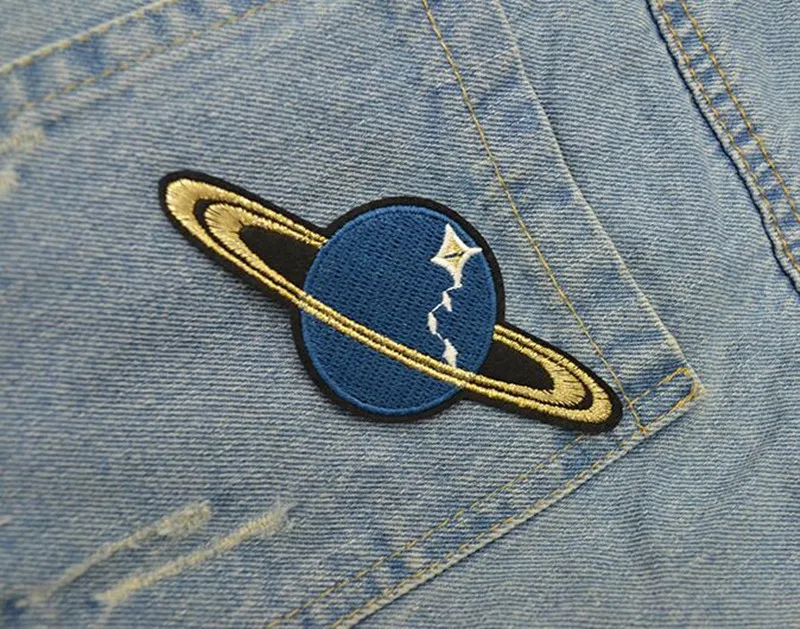 AHYONNIEX Brand Blue Saturn Space Planet Patches Iron On Repair Embroidery Badge Clothing Sticker Paste