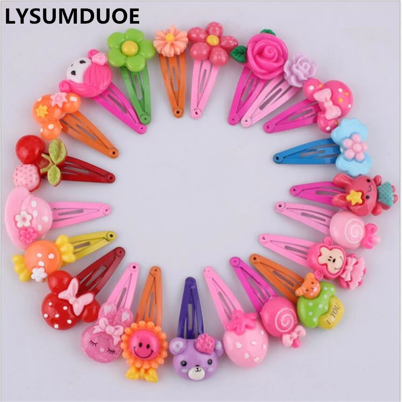 Fashion Barrette Baby Hair Clip 20pcs Cute Flower Solid Cartoon Handmade Resin Flower Children Hairpin Girl Hairgrip Accessories