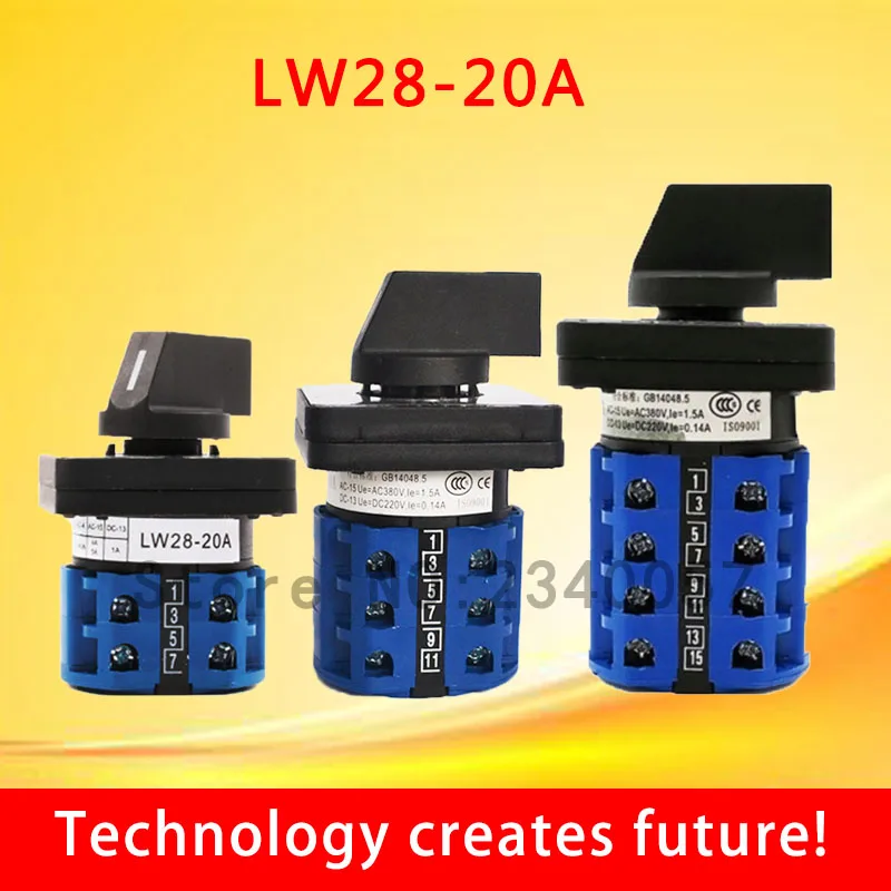 LW28-20A Universal Switch , 3Position 4/8/12/16/20Terminals Rotary Cam Changeover Switch 550V 20A 1/2/3/4/5 knots