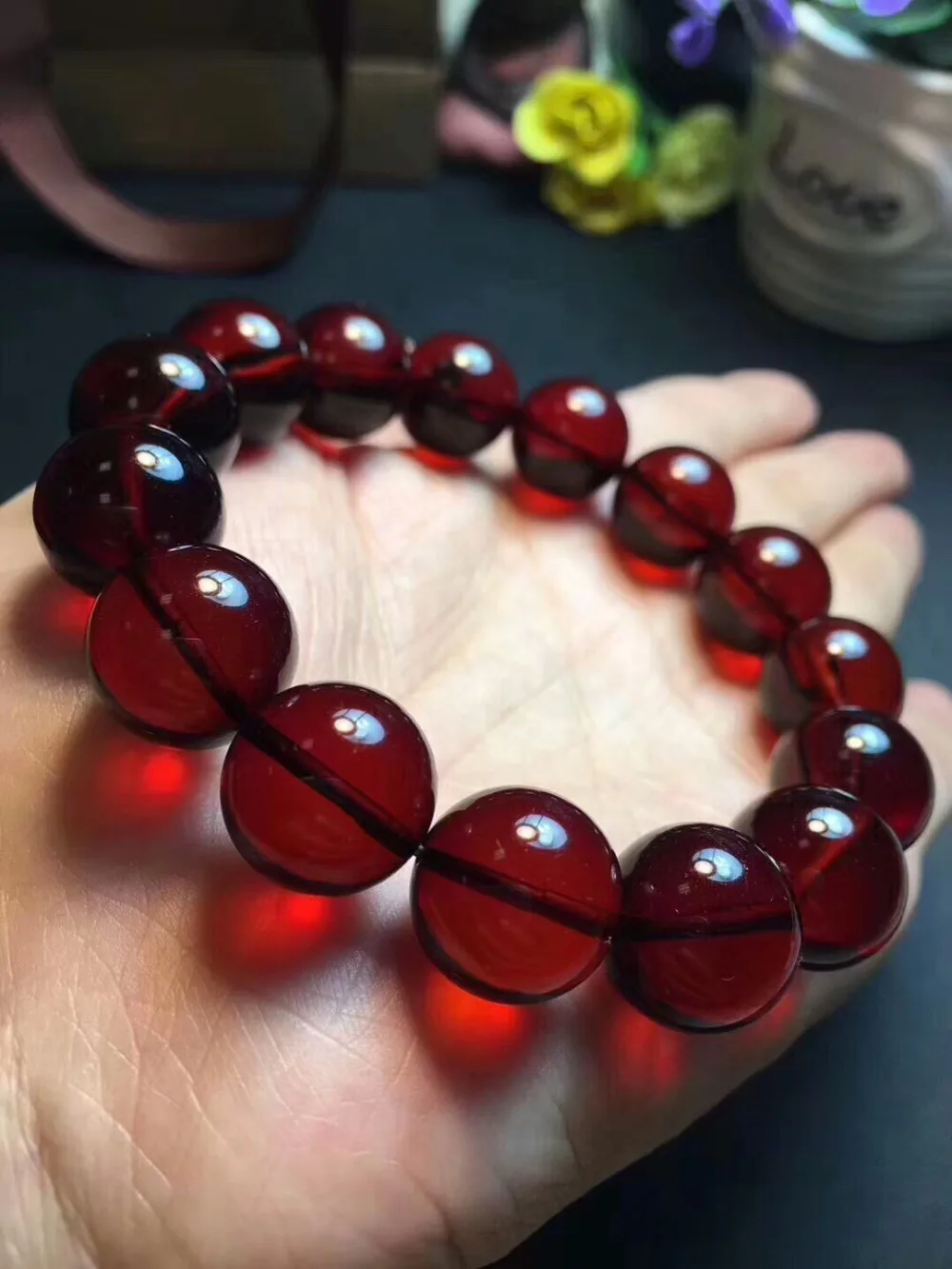 14mm Natural Red Amber Bracelet Jewelry For Woman Lady Man Love Gift Wealth Crystal Clear Round Beads Stone Strands AAAAA