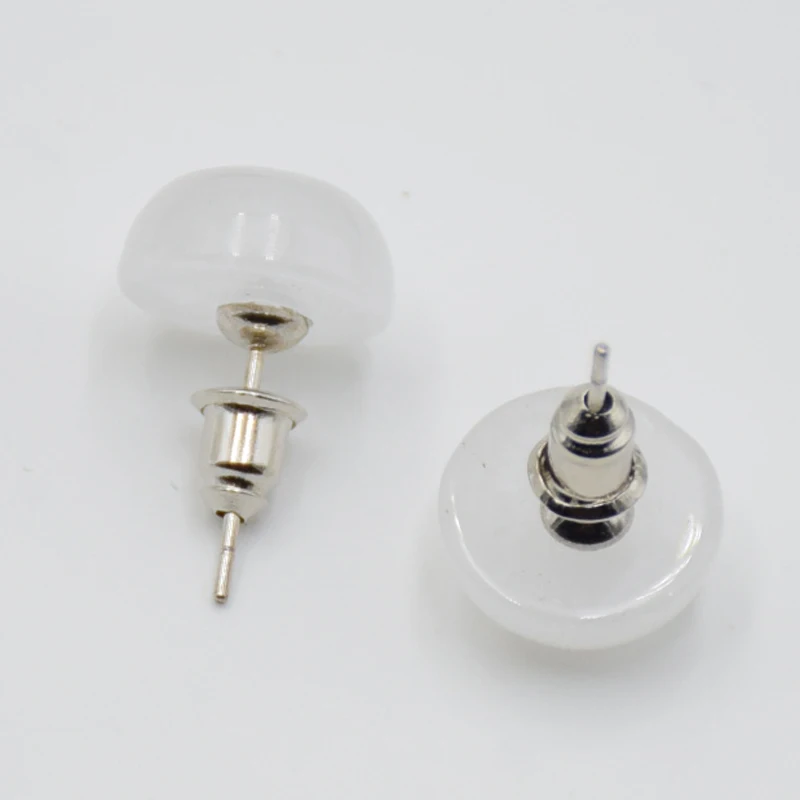 Women Simple Style Fashion Natural Stone White Crystal Half Ball Shape Stud Earrings Jewelry Accessories