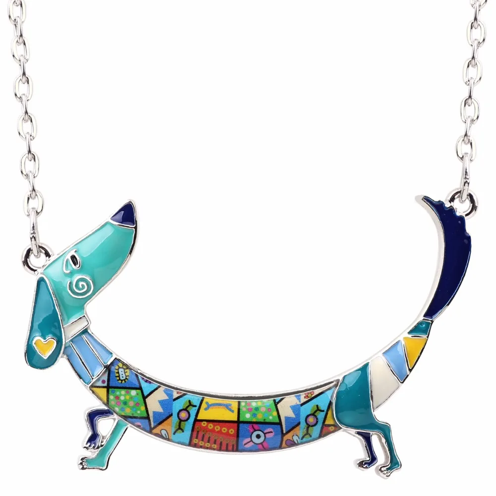 Bonsny Statement Maxi Metal Chain Enamel Pet Choker Dachshund Dog Necklace PendantCollar 2017 New Animal Jewelry For Women Girl