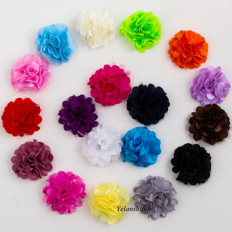 

50pcs/lot 2" 20 Colors Hair Clips Mini Satin Mesh Hair Flower For Girls Hair Accessories Artificial Fabric Flowers For Headbands