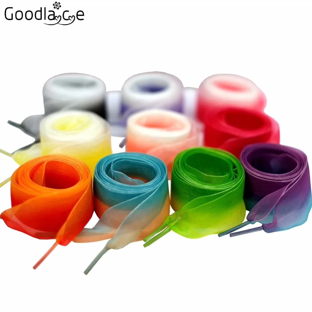 

2.5cm Wide Rainbow Color Fantastic Flat Shoelaces Voile Ribbon Shoe Laces 120cm/47Inch