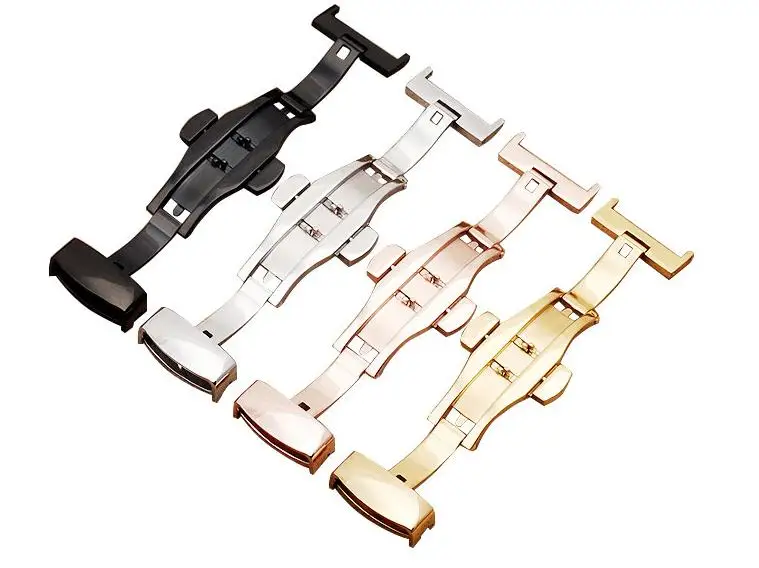 12 14 16 18 20 22 24mm Silver Black Gold Rose Gold Deployment Butterfly Watch Band Buckle  Dual Push Button watch strap Clasp