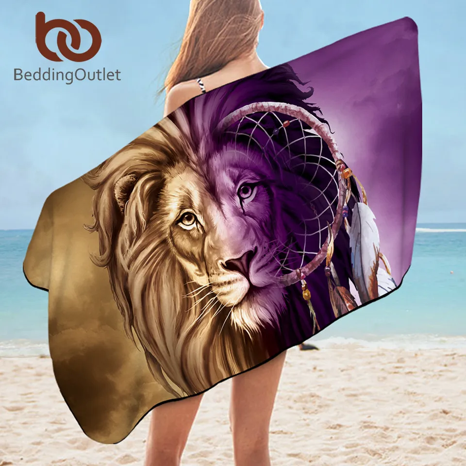 

BeddingOutlet Lion Bath Towel Bathroom Microfiber Dreamcatcher Adults Beach Towel Mountains Scenery Mat Purple Brown toalla