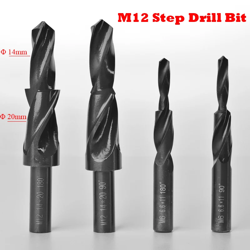 M12 14mm 20mm 14-20mm Diameter 90 180 Degree High Speed Steel HSS Small Straight Shank Two Subland Step Core Twist Drill Bit