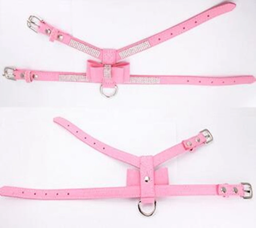 Soft PU Leather Bowknot Dog Harness Bling Rhinestones for Small Medium Dogs S-L