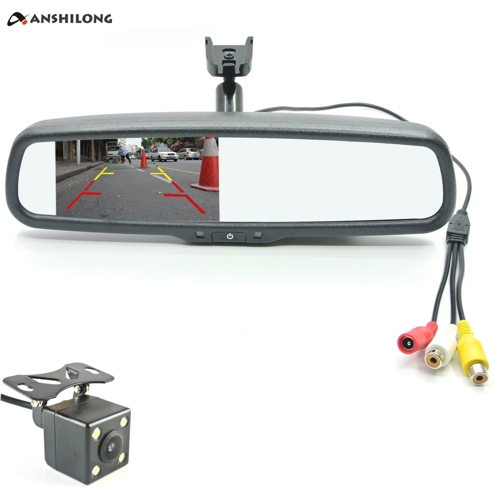 

ANSHILONG 4.3" LCD Car Interior Replacement Rear View Mirror Monitor Kit + Reverse Backup Parking Camera + Special Bracket