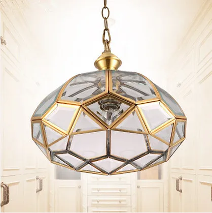 

European vintage copper&crystal glass circular Pendant Lights Handwork soldering E27 LED lamp for porch&pavilion&stairs BRSDD002