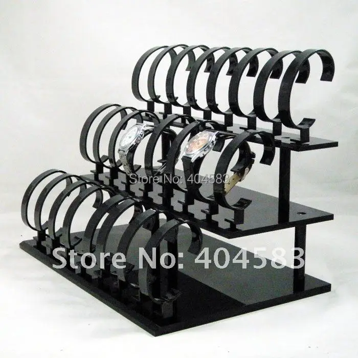 Black Acrylic Shop fixtures Organizer Countertop Showcases Shelf Holder 24-grid Watch Rack Watches Display Stand