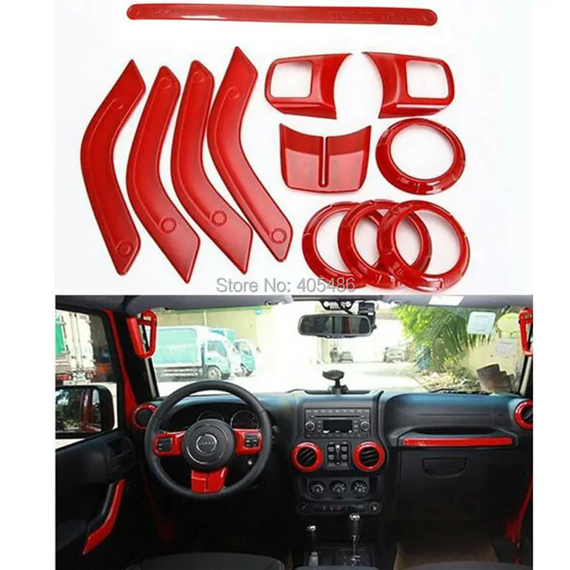 12 pic Interior Mouldings Full Set Interior Decoration Trim Kit with Special Mark Logo For Jeep Wrangler Cab 4 Door 2011 - 2015