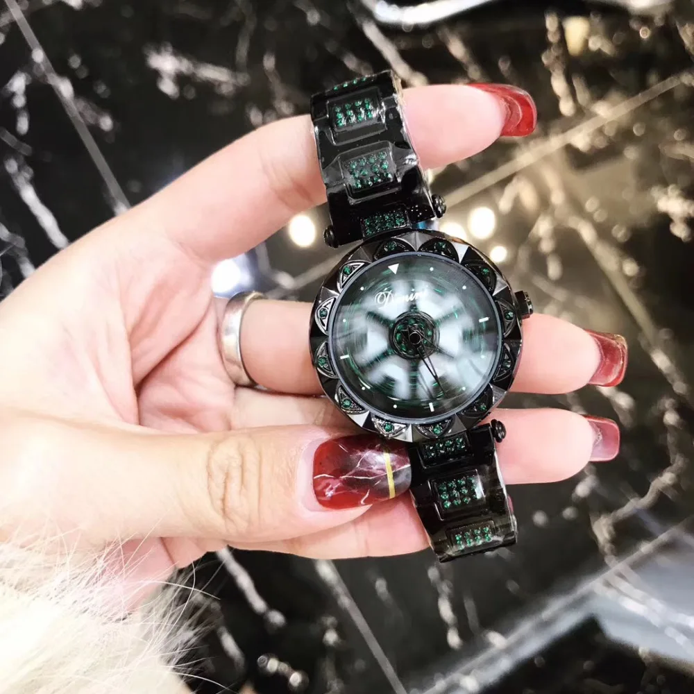 

Сексуальные холодный ветер крутые черные зеленые кристаллы женские часы винтажные Сердце цветок спиннинг наручные часы кварцевые Стальные часы браслет
