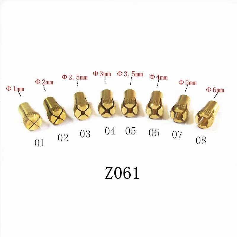 

Copper Collet 8 Pieces a Set 1mm.2mm,2.5mm,3mm,3.5mm,4mm,5mm,6mm Dedicated Zhouyu The First Tool Mini Machine Accessory