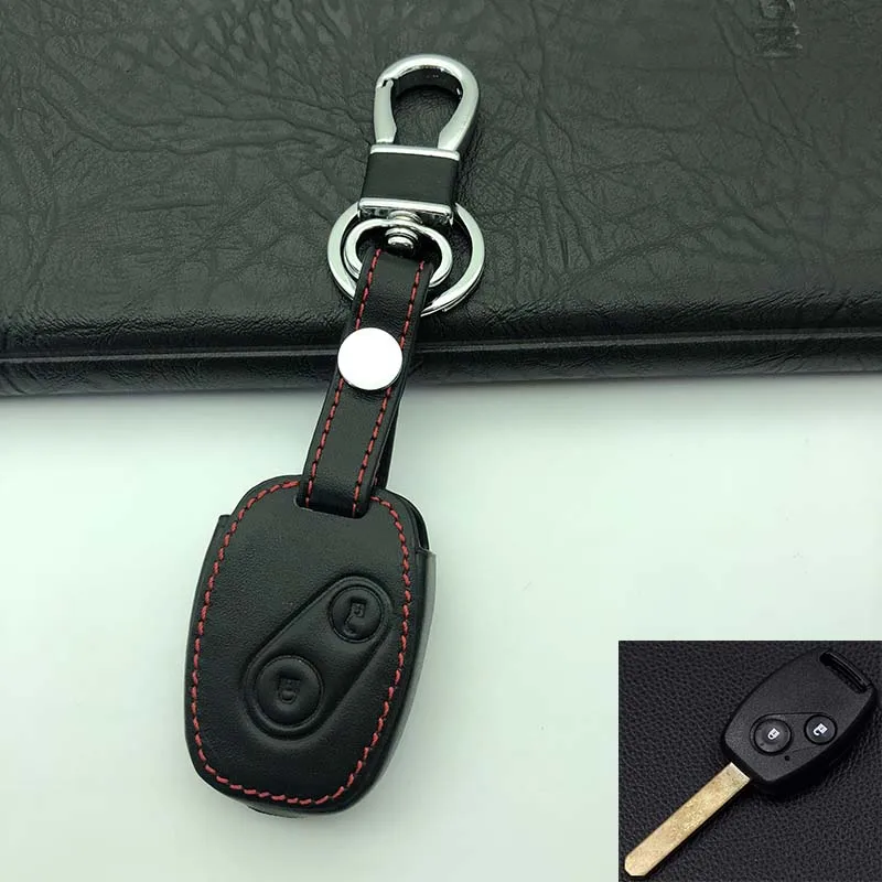 Genuine Leather Car Key Case Cover Key Chain Ring holder For Honda Accord Civic CRV Pilot Remote Key,2 3 Buttons Protect cover