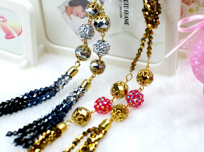 Handmade crystal medium-long dual tassel necklace crystal accessories