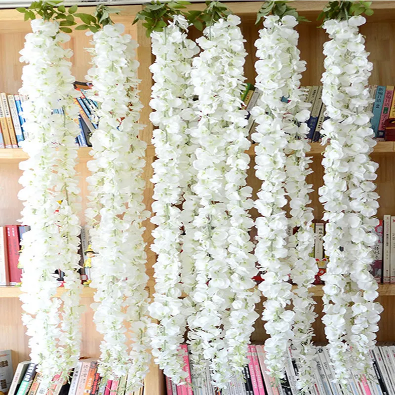 

Encryption White Wisteria Chlorophytum (3 Stems/Piece) 145cm/57" Length Artificial Silk Flower String for Wedding Centerpiece