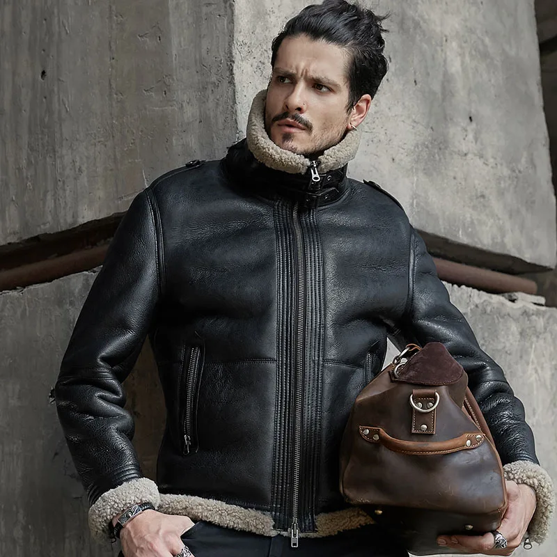 

Mens Aviator B3 Sheepskin Shearling Jacket Leather jacket for men Motorcycle Jacket Casual Coat